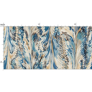 Marbled Feather Wallpaper | Blue & Warm Sand Ebru Art Wall Covering