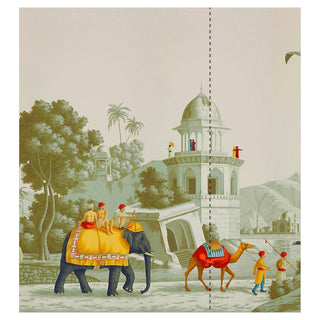 Indian Procession Wall Mural | Mughal Landscape Panoramic Wallpaper in