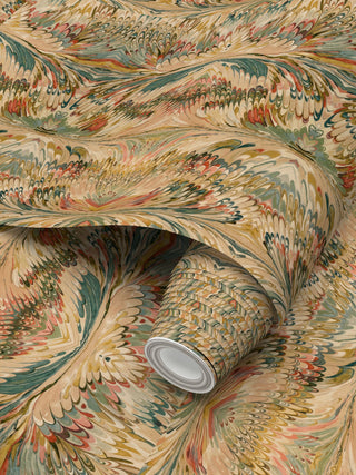 Marbled Feather Wallpaper | Autumn Spice Ebru Repeat Pattern Wallpaper