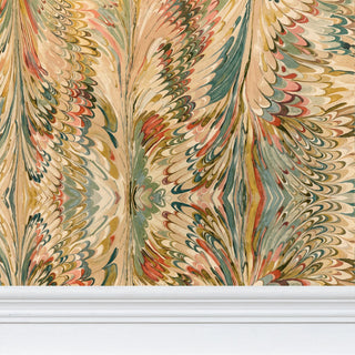 Marbled Feather Wallpaper | Autumn Spice Ebru Repeat Pattern Wallpaper
