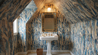 Marbled Feather Wallpaper | Blue & Warm Sand Ebru Art Wall Covering
