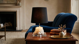 Quartz Geode Table Lamp | Unique Crystal Lamp with Black Shade — Handmade by Design Pretty