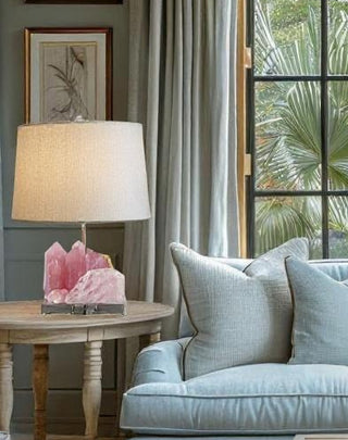 Rose Quartz Table Lamp | One-of-a-Kind Gemstone Lamp with Black Shade | Statement Lighting by Design Pretty
