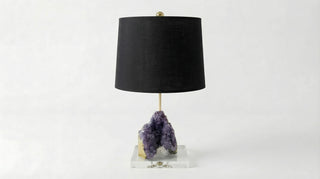 Amethyst Crystal Table Lamp | One-of-a-Kind Gemstone Lamp with Black Shade | Design Pretty