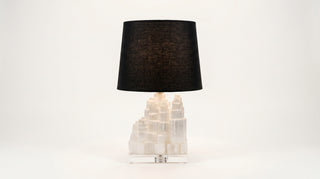 Selenite Tower Table Lamp with Black Linen Shade